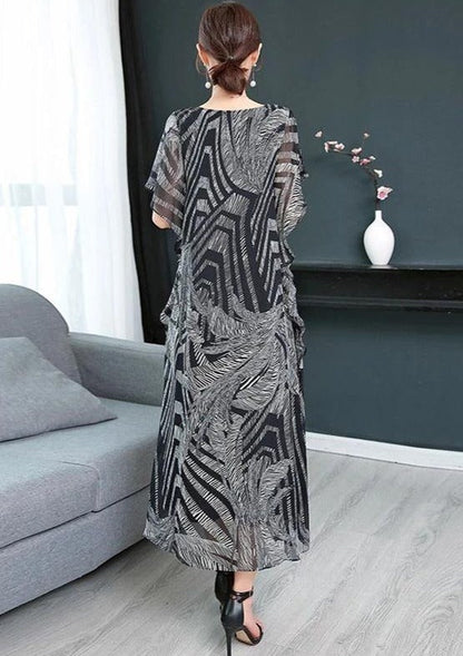 Kvinders Kaftan Kjole O-hals Mønstret Chiffon 4