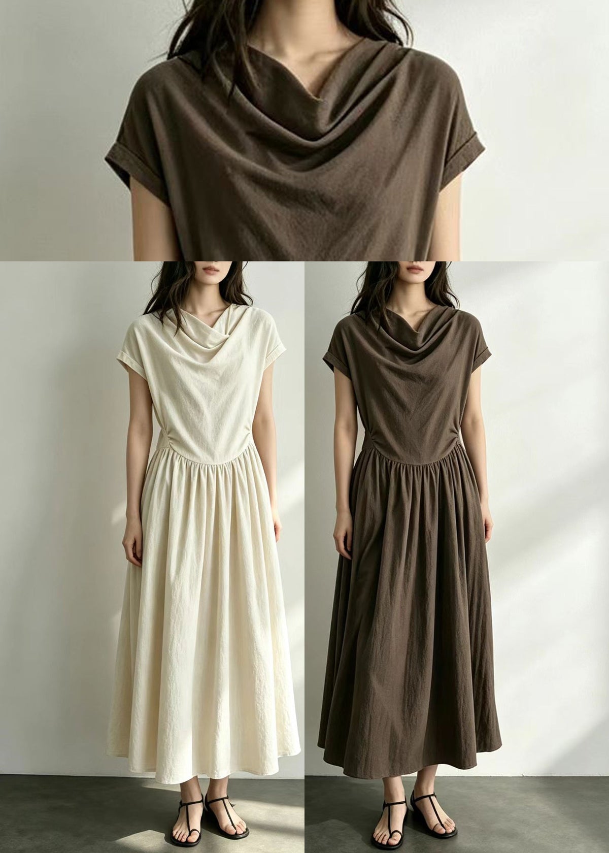 Kvinders Kjole med Cowl Hals og Rynket Design 4