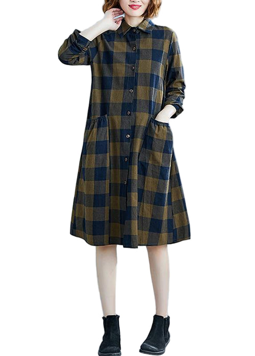Kvinders Kjole med Reverslommer og Plaid Design 0