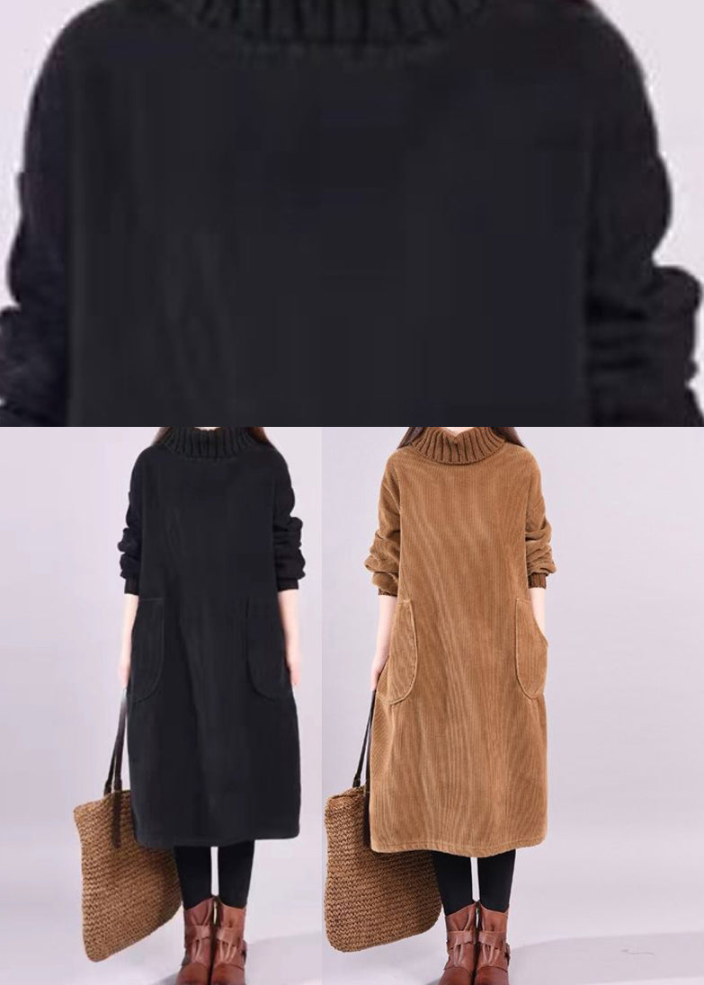 Kvinders Kjole med Turtle Neck og Patchwork Design 4