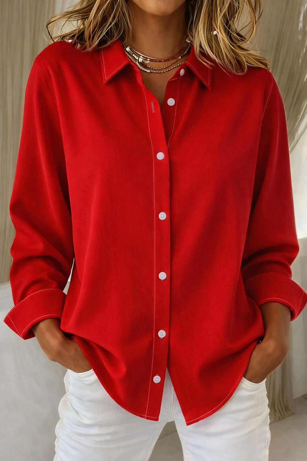 Kvinders Knapbluse Med Raffineret Design 2