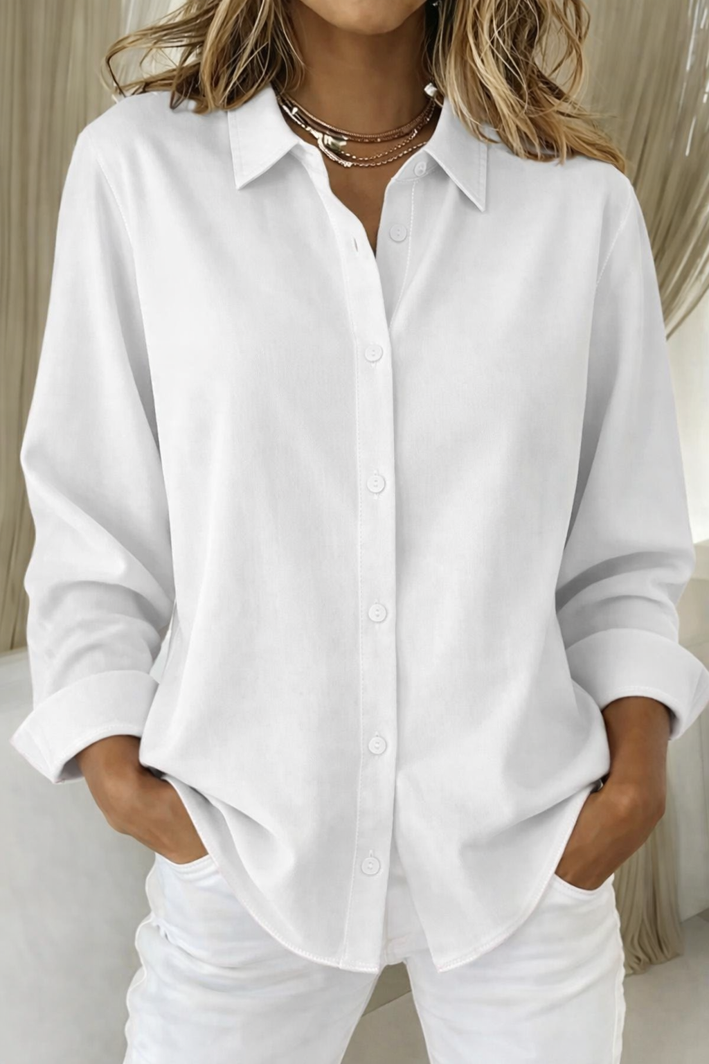 Kvinders Knapbluse Med Raffineret Design 4
