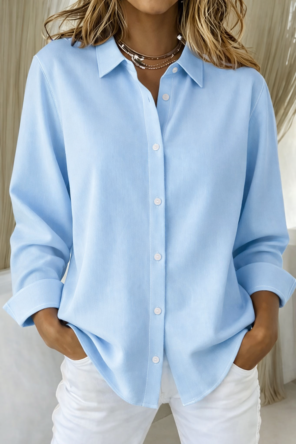 Kvinders Knapbluse Med Raffineret Design 5