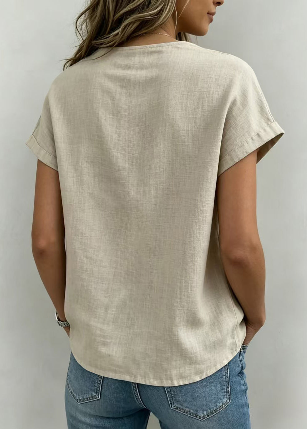 Kvinders Kortærmet Skjorte med Snørelukning Casual Stil 4
