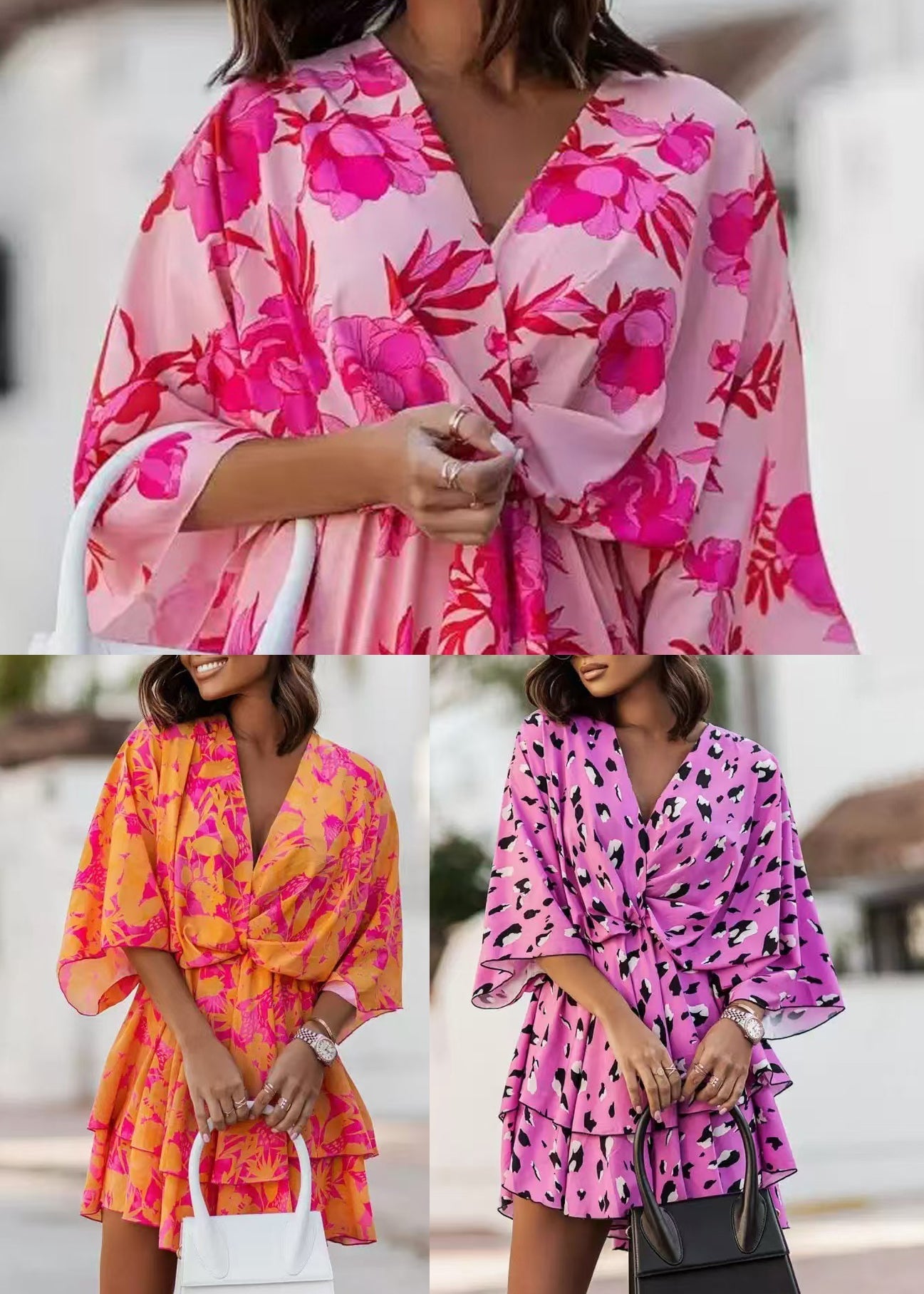 Kvinders Lagdelt Chiffonkjole med Print 4