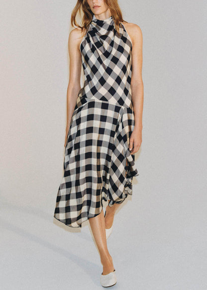 Kvinders Lang Kjole Asymmetrisk Plaid Vintage Stil 0