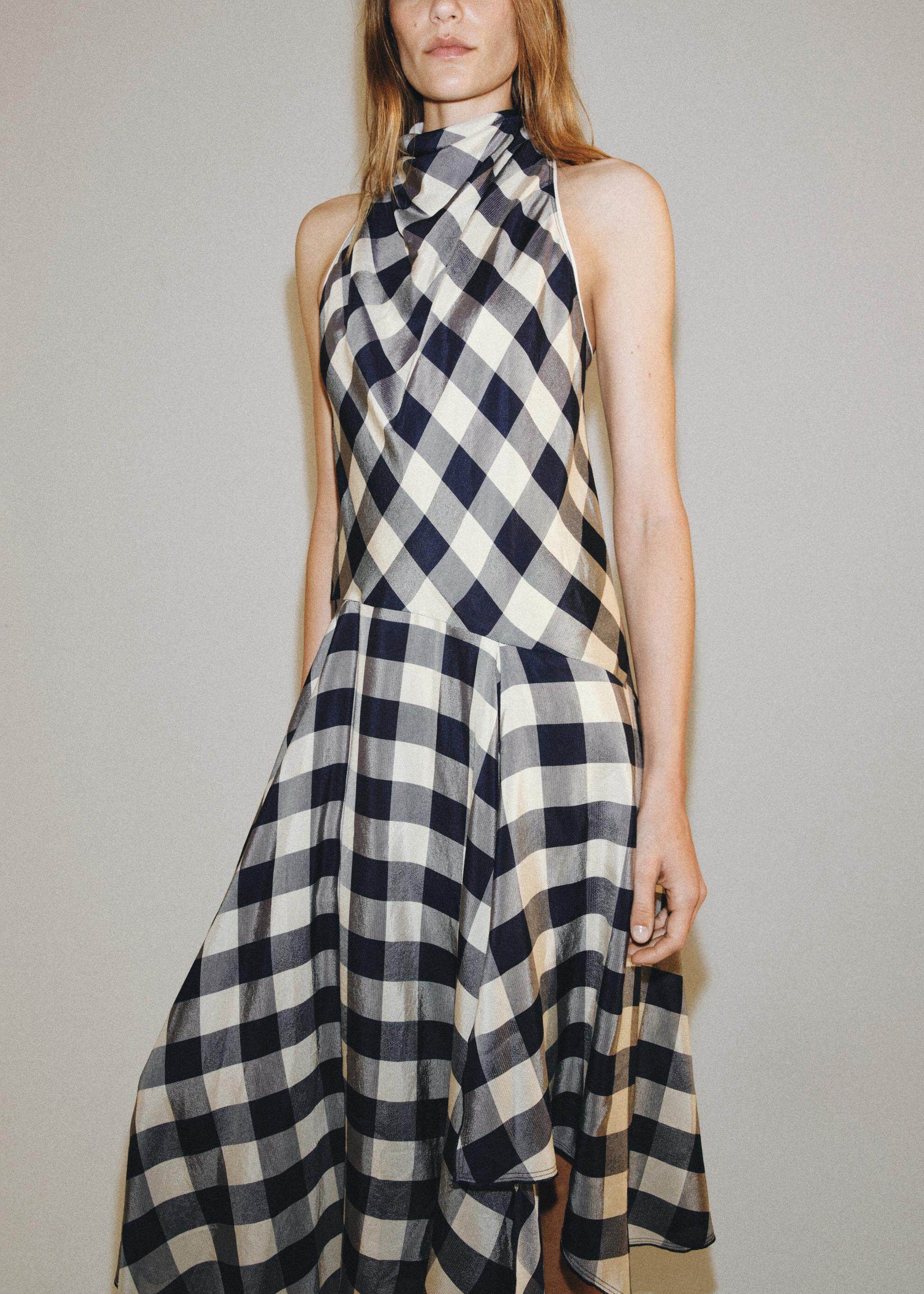 Kvinders Lang Kjole Asymmetrisk Plaid Vintage Stil 1