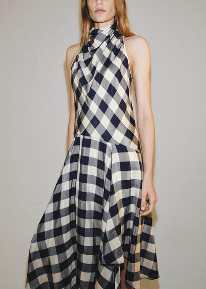 Kvinders Lang Kjole Asymmetrisk Plaid Vintage Stil 1