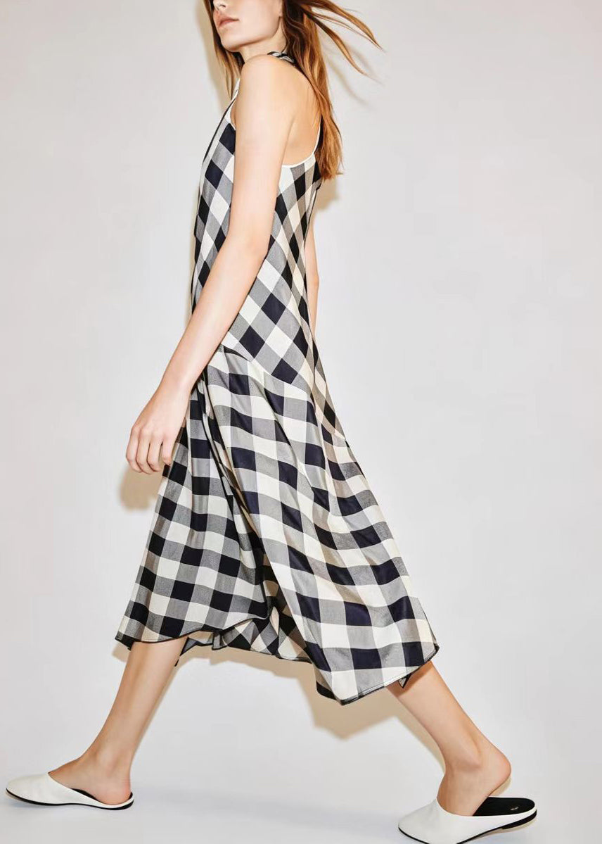 Kvinders Lang Kjole Asymmetrisk Plaid Vintage Stil 2