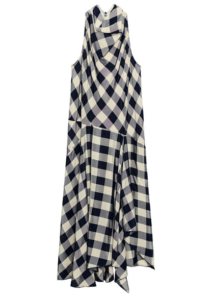 Kvinders Lang Kjole Asymmetrisk Plaid Vintage Stil 4
