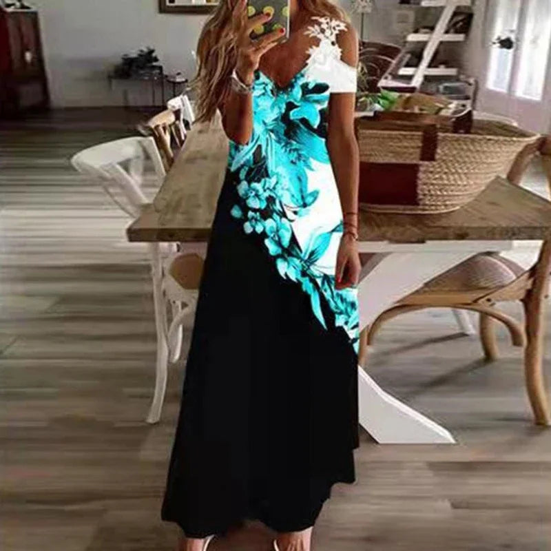 Kvinders Lang Kjole Med Trykt Design 1
