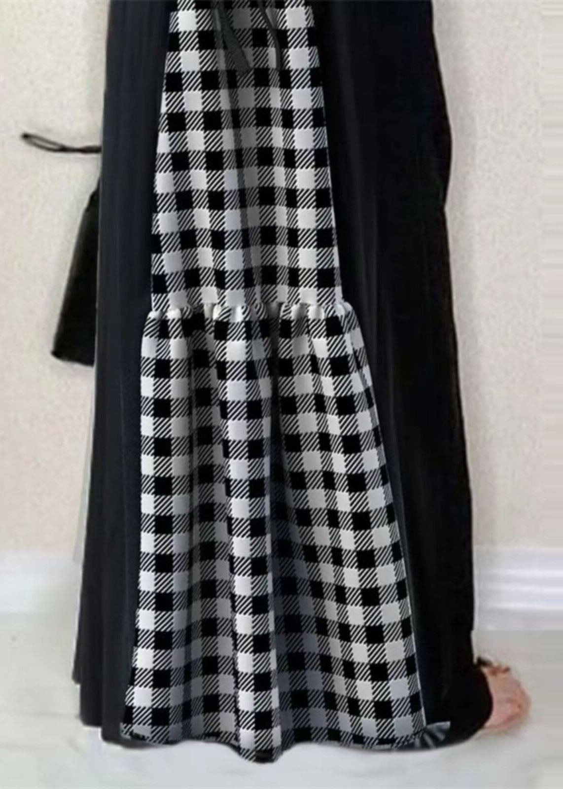 Kvinders Lang Kjole V-hals Patchwork Plaid Design 4