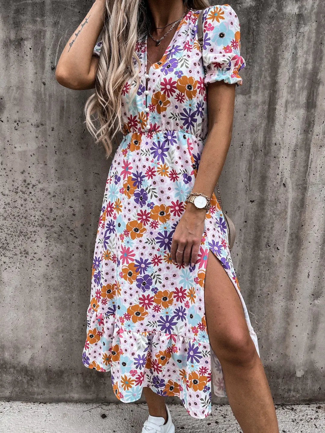 Kvinders Lang Kjole med Blomsterprint 10