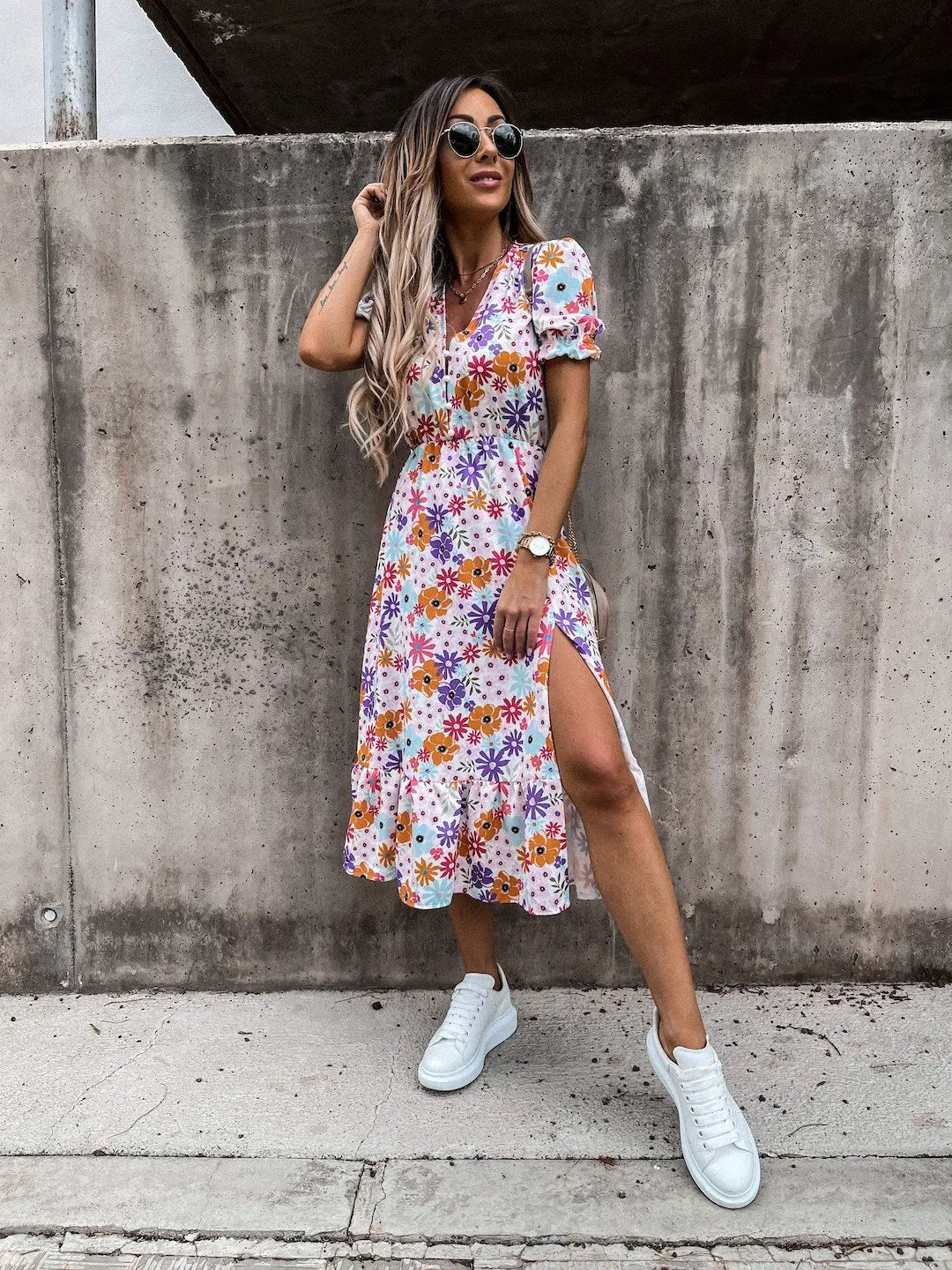 Kvinders Lang Kjole med Blomsterprint 2