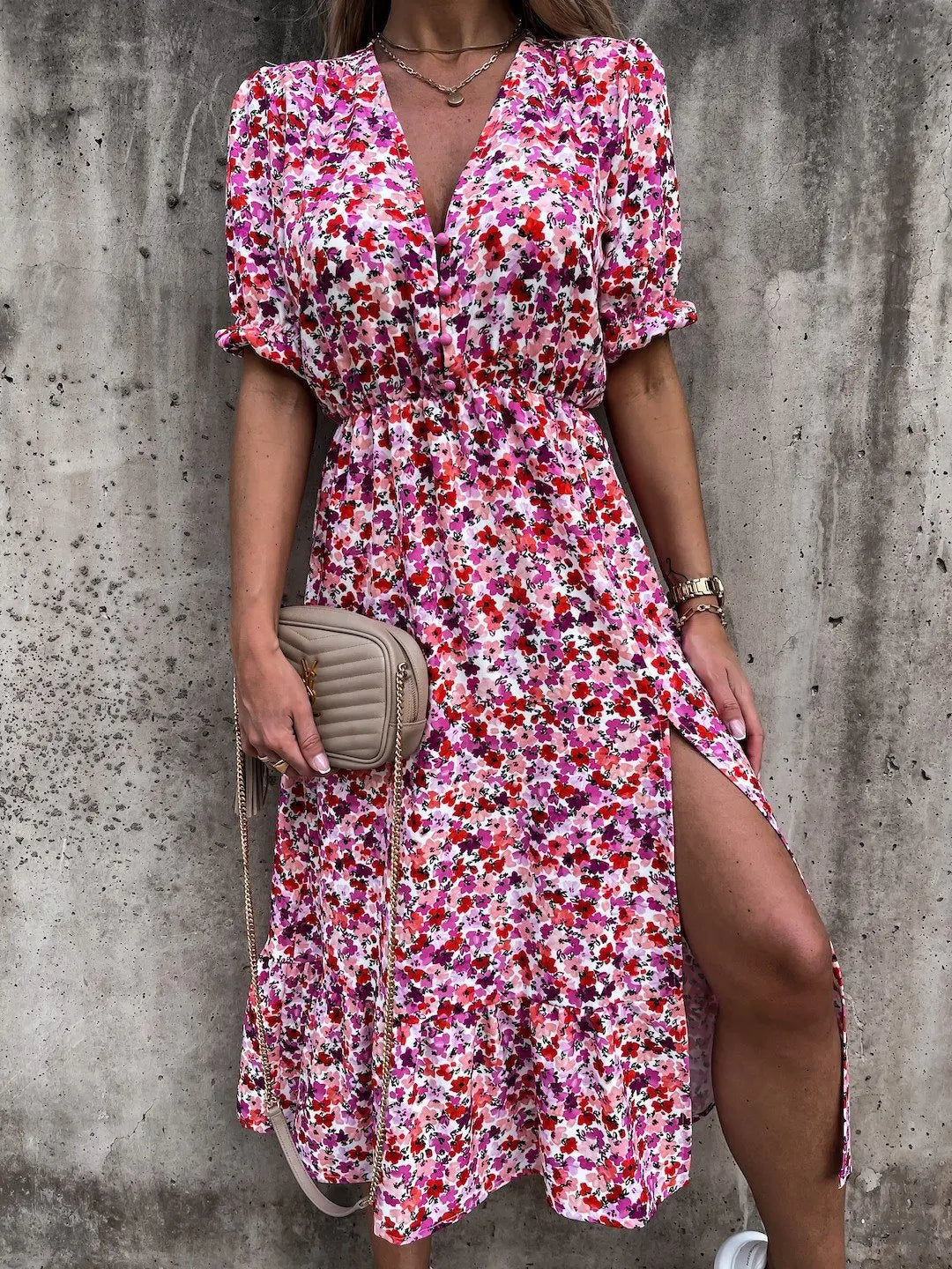 Kvinders Lang Kjole med Blomsterprint 8