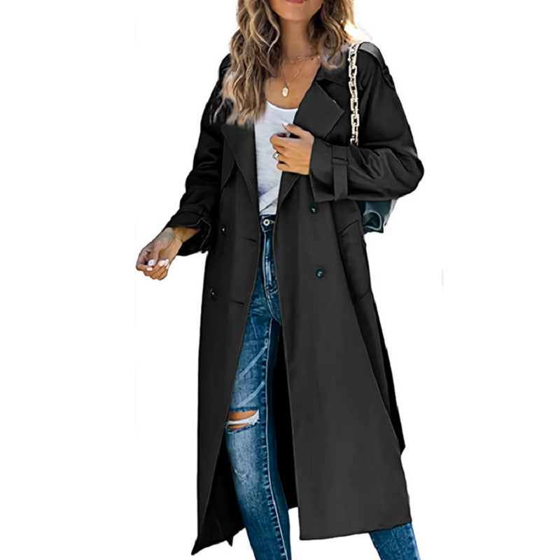 Kvinders Lang Trenchcoat Dobbeltradet Front 0