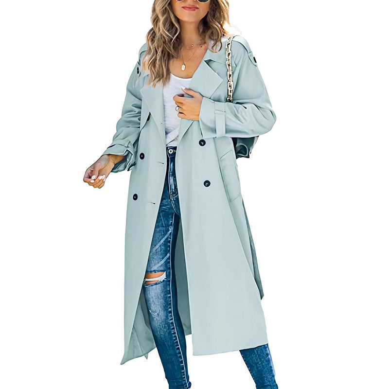 Kvinders Lang Trenchcoat Dobbeltradet Front 1