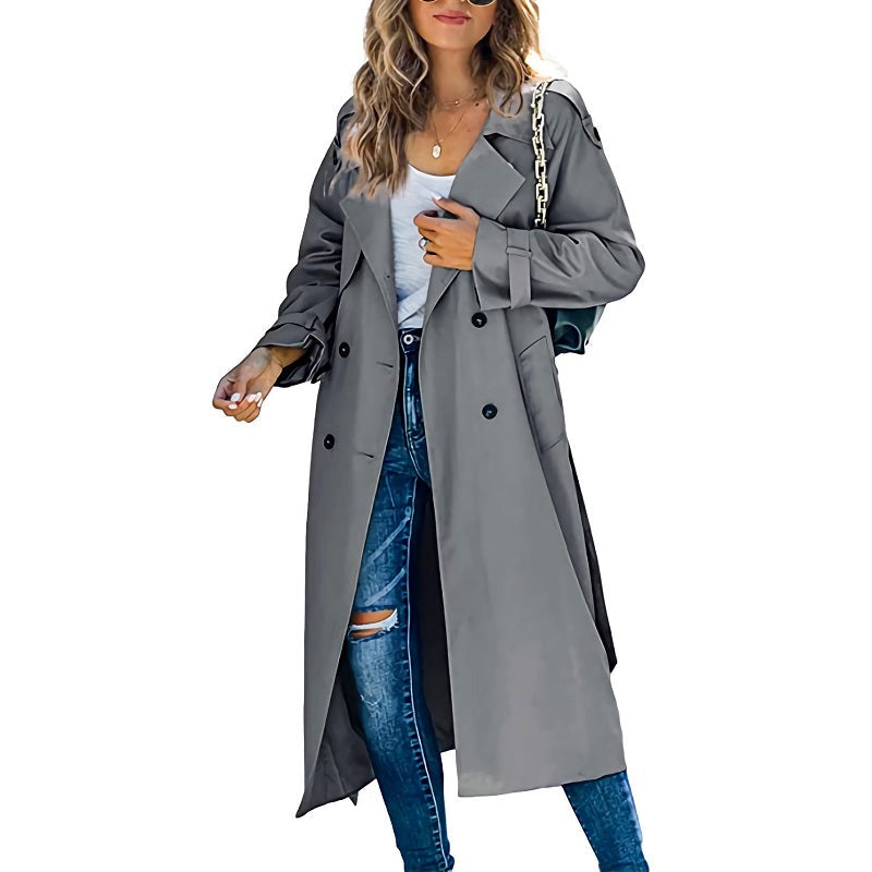Kvinders Lang Trenchcoat Dobbeltradet Front 2
