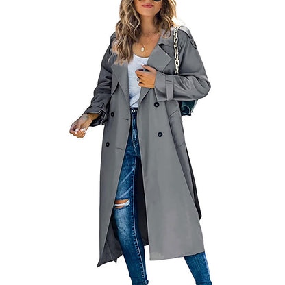 Kvinders Lang Trenchcoat Dobbeltradet Front 2