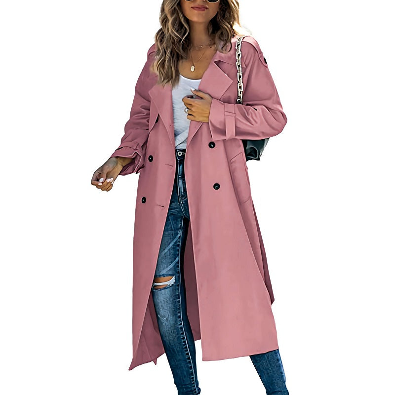 Kvinders Lang Trenchcoat Dobbeltradet Front 4