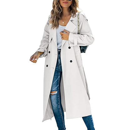 Kvinders Lang Trenchcoat Dobbeltradet Front 5