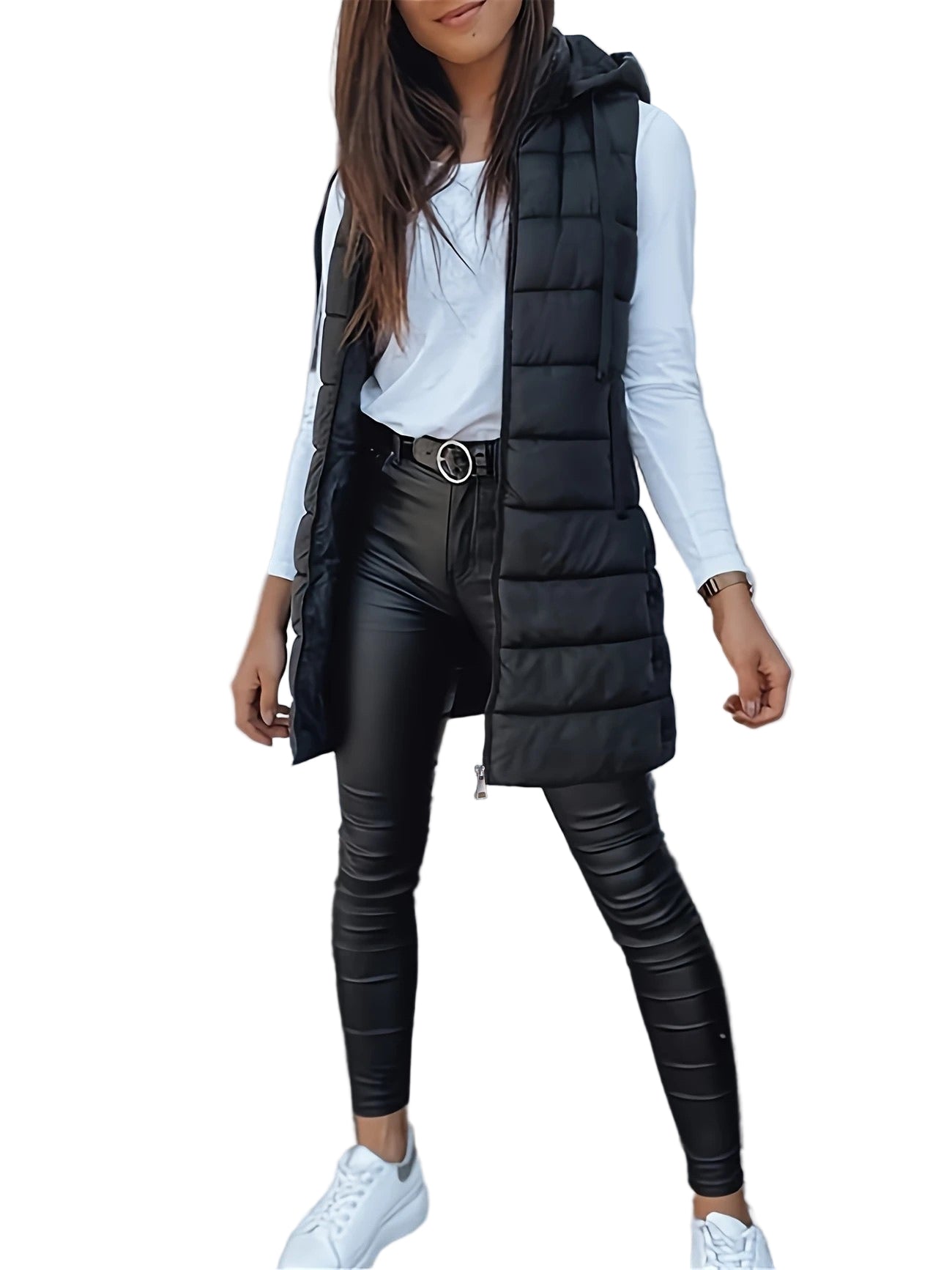 Kvinders Lang Vest Med Hætte Oversized 0