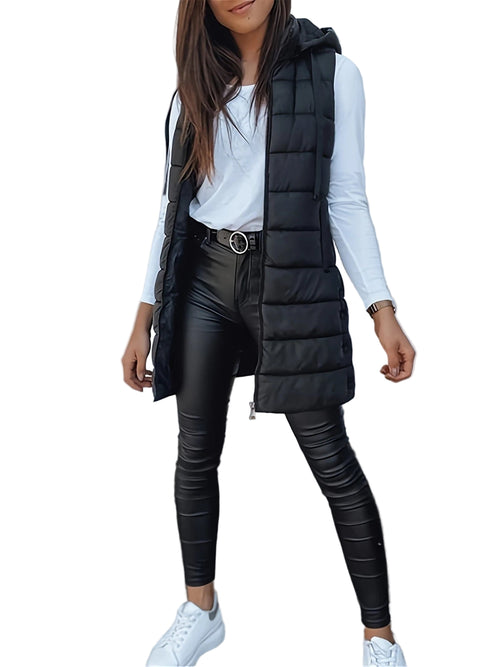 Kvinders Lang Vest Med Hætte Oversized 0