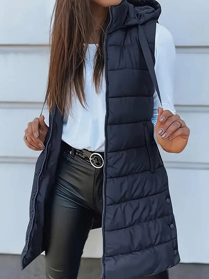 Kvinders Lang Vest Med Hætte Oversized 2