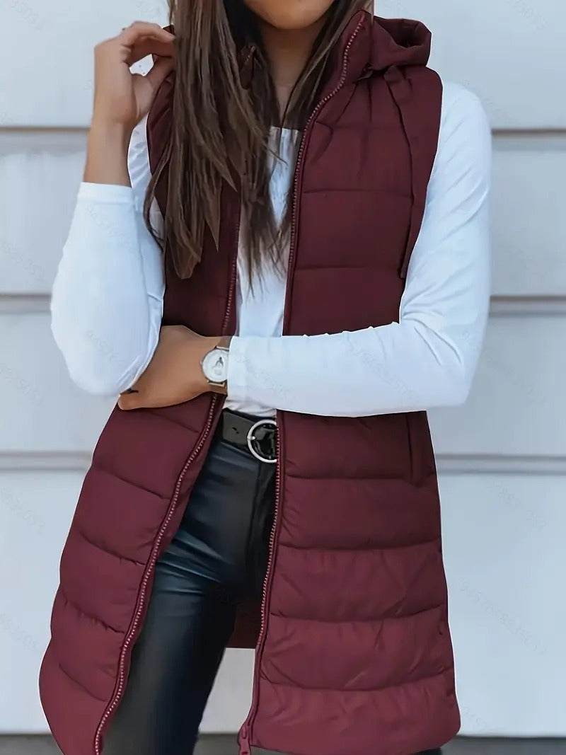 Kvinders Lang Vest Med Hætte Oversized 3
