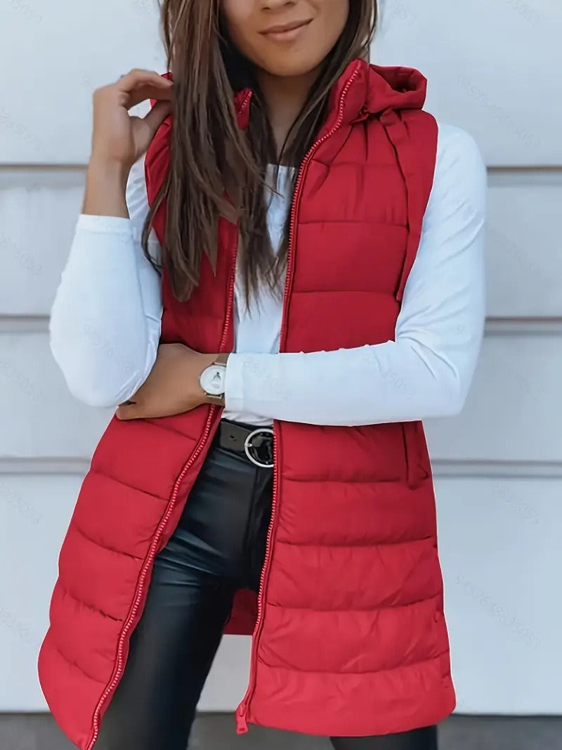 Kvinders Lang Vest Med Hætte Oversized 6