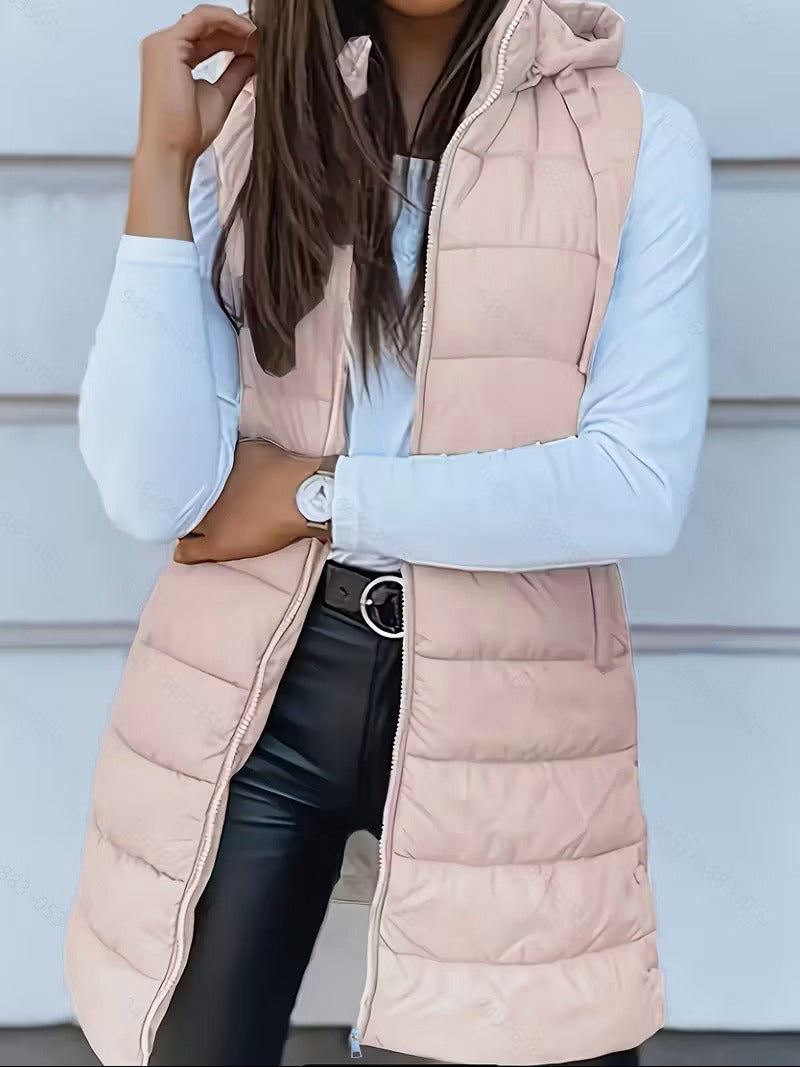 Kvinders Lang Vest Med Hætte Oversized 9