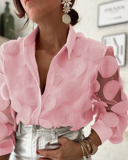 Kvinders Langærmet Bluse Med Spids Krave Og Gennemsigtig Mesh Design 2