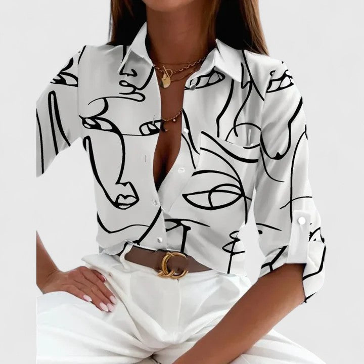 Kvinders Langærmet Bluse Printet Design 3