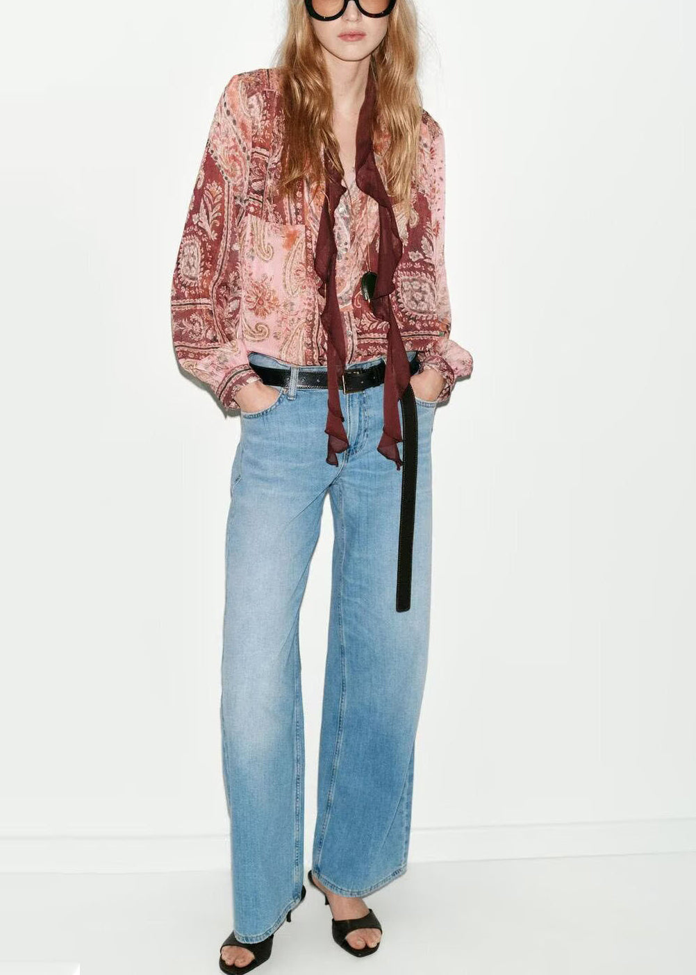 Kvinders Langærmet Bluse med Drapering og Print 0