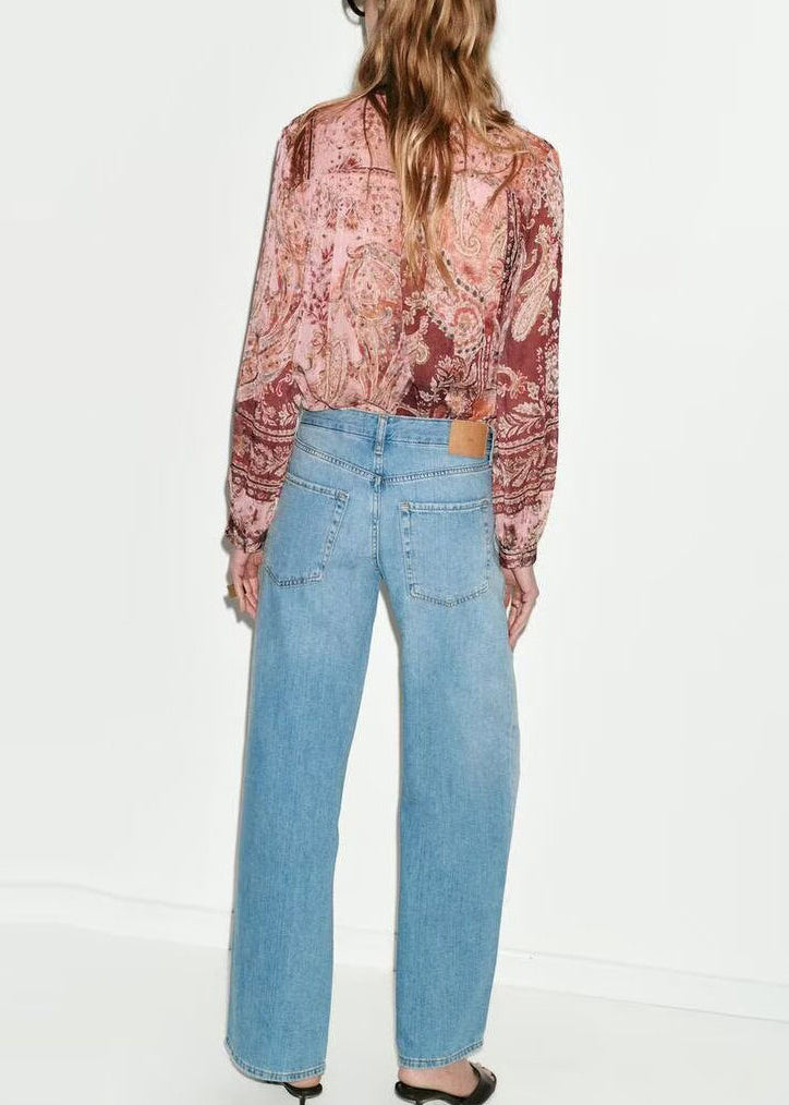 Kvinders Langærmet Bluse med Drapering og Print 2