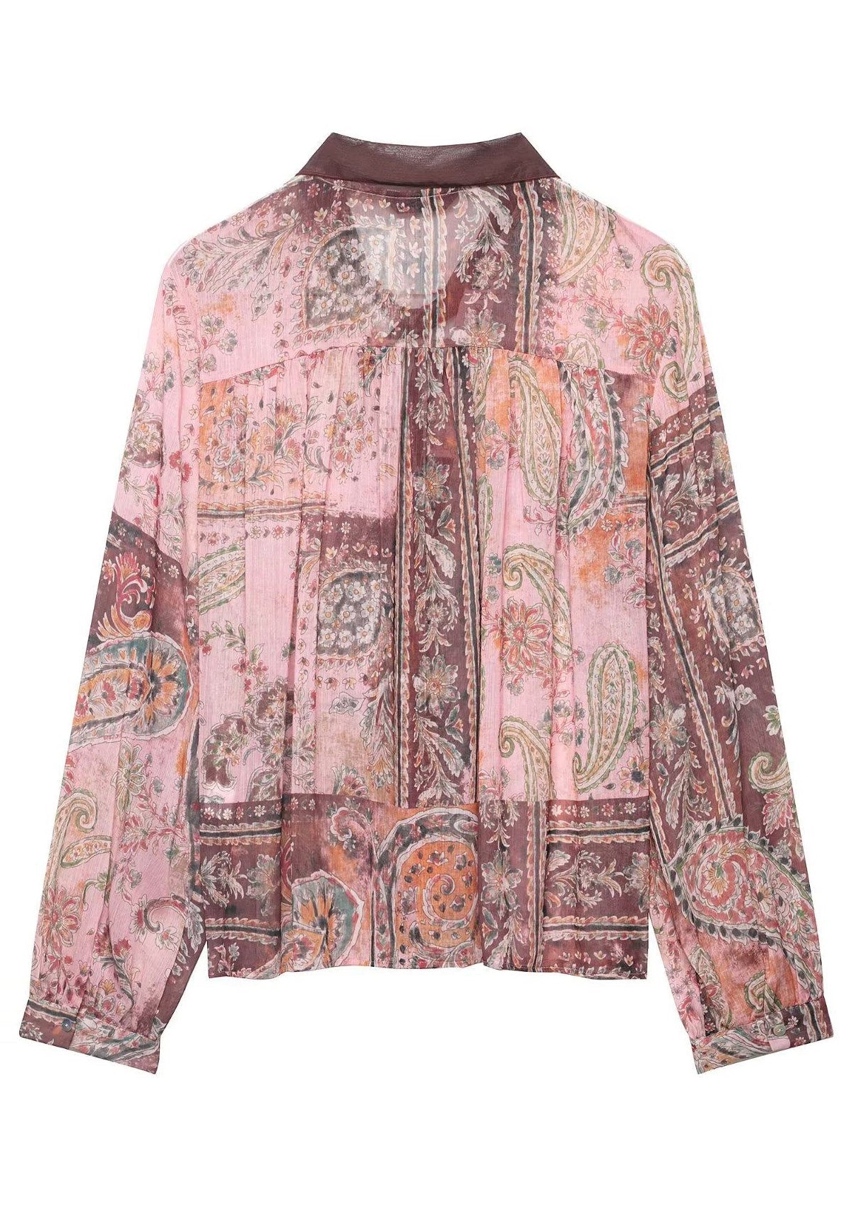 Kvinders Langærmet Bluse med Drapering og Print 3