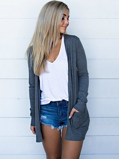 Kvinders Langærmet Cardigan Strikket Polyester Spandex 4