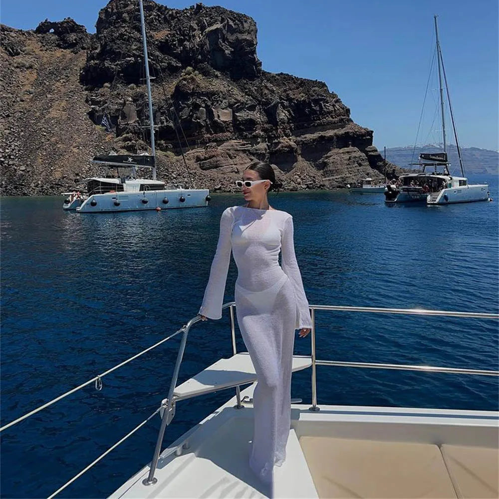 Kvinders Langærmet Kjole Gennemsigtig Strandlook 2
