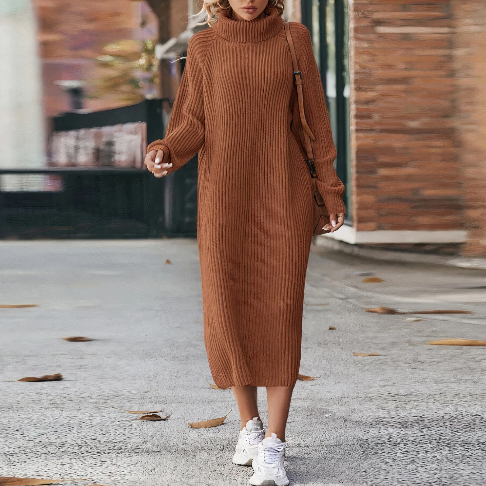 Kvinders Langærmet Strikkjole Casual Design 2