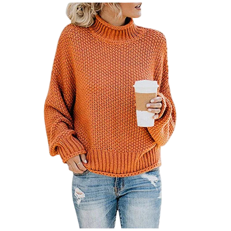 Kvinders Langærmet Striktrøje Høj Hals Casual Stil 0