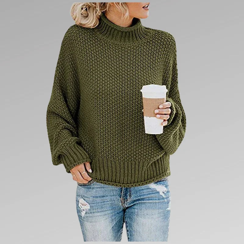 Kvinders Langærmet Striktrøje Høj Hals Casual Stil 1