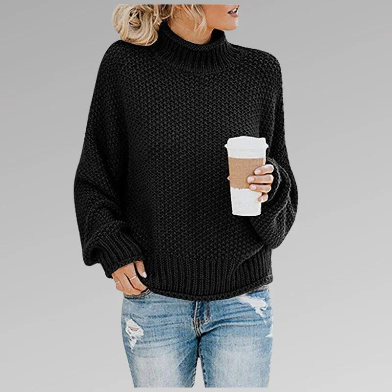 Kvinders Langærmet Striktrøje Høj Hals Casual Stil 2