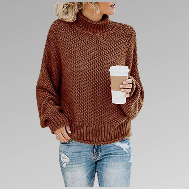 Kvinders Langærmet Striktrøje Høj Hals Casual Stil 3