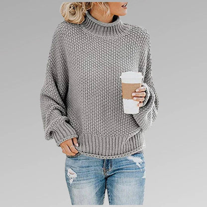 Kvinders Langærmet Striktrøje Høj Hals Casual Stil 4