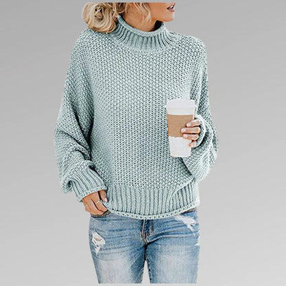 Kvinders Langærmet Striktrøje Høj Hals Casual Stil 5