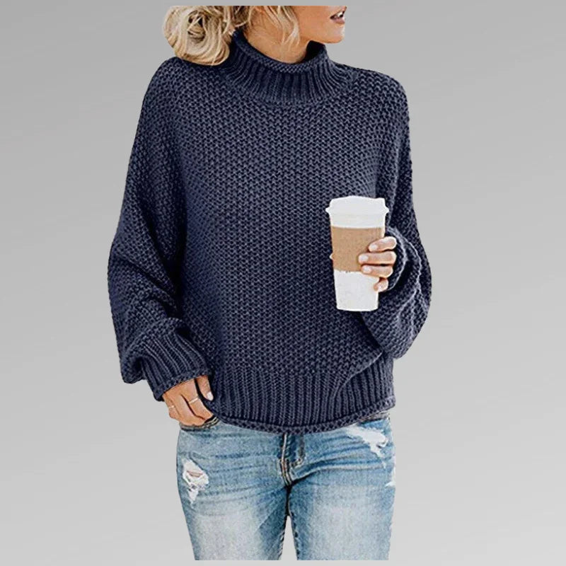 Kvinders Langærmet Striktrøje Høj Hals Casual Stil 6