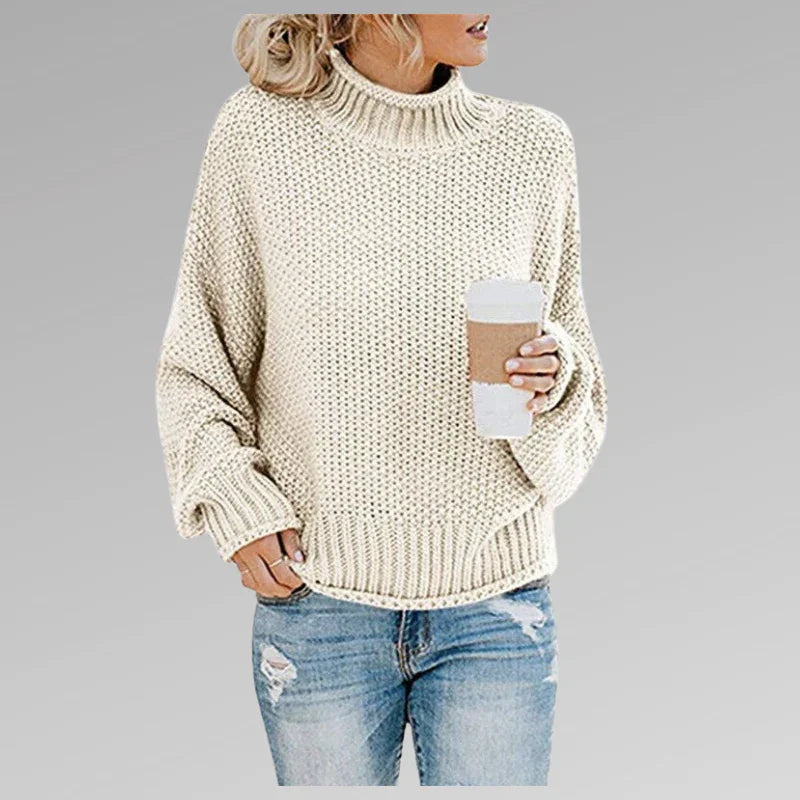 Kvinders Langærmet Striktrøje Høj Hals Casual Stil 7