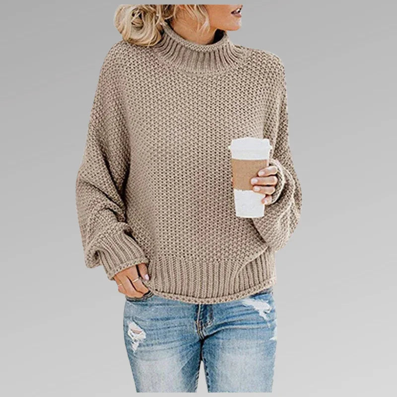 Kvinders Langærmet Striktrøje Høj Hals Casual Stil 8