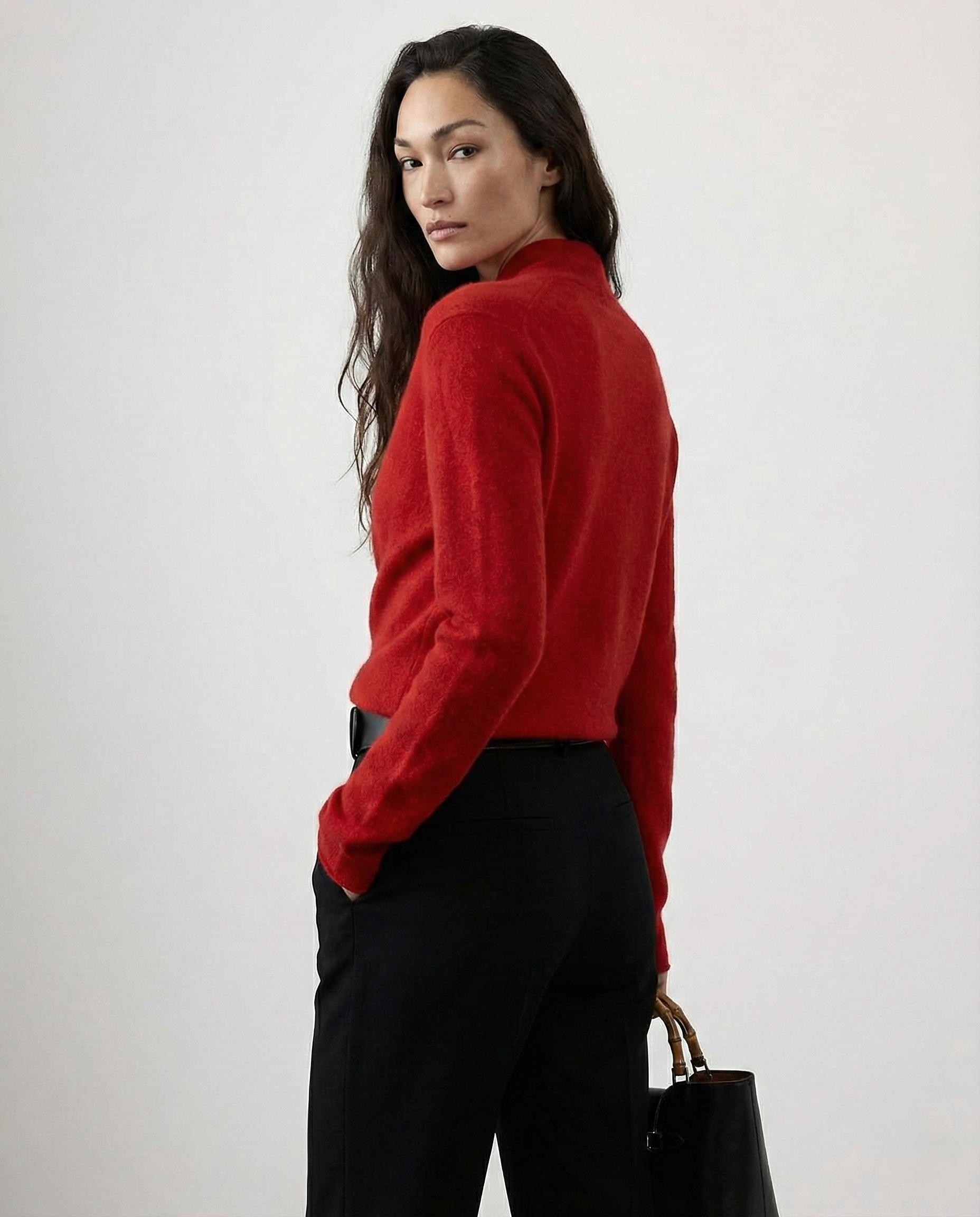Kvinders Langærmet Sweater med V-hals og Draperet Design 2