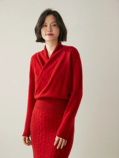 Kvinders Langærmet Sweater med V-hals og Draperet Design 3